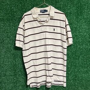 Ralph Lauren White and burgundy Striped Polo Shirt